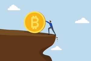 Pushing Bitcoin prevent from price falling down, Businessman investor supports Bitcoin to prevent it from plummeting off the edge. vector