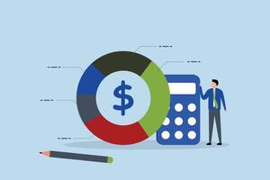 Cost structure, Businessman holding a calculator showing a pie chart of costs. vector