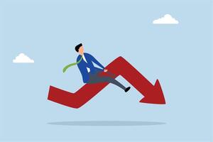 crypto currency crash and going down, Entrepreneurial investor participating in rodeo experiences a decrease in the red arrow graph, facing uncertainty. vector
