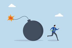 interest rate causing economic recession, Businessman investor fleeing from exploding growth rate bomb. vector