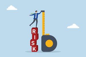 Risk assessment, Businessman investor assesses risk by standing on a stack of boxes. vector