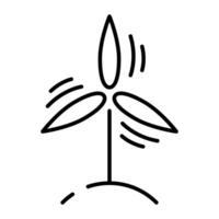 Wind power plant icon. Black line sign, editable stroke. Symbol of ecology, alternative, sustainable, renewable wind energy source. Concept for web design, print, logo, label vector