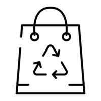 Eco bag with recycle sign. Simple black line icon, editable stroke. Symbol of conscious consumption, ecology, sustainability. Concept for web design, print, logo, label or emblem vector