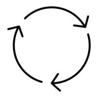 Reuse and recycle icon. Black linear circle sign, editable stroke. Concept of ecology, sustainability, renew, reduce. Eco symbol for web design, print, logo, label or emblem vector