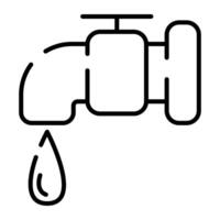 Save water icon. Tap with falling drop. Black line sign, editable stroke. Concept of ecology, saving water, environment protection. Eco symbol for web design, print, logo, label vector