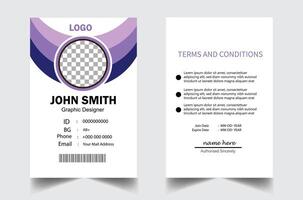 Company identity card template design with dark blue color and geometric shapes. Organization ID card with photo placeholders. Modern business employee identification card design. vector
