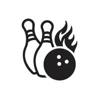 Flaming Bowling Ball Hitting Pins Icon on white background vector