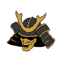 Samurai kabuto and menpo mask outline., lineart style illustration. png