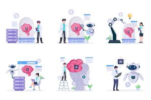 Scientist developing artificial intelligence robot illustration vector