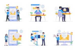 Customer service. Call center. Hotline operators with headphones on laptop screen. vector