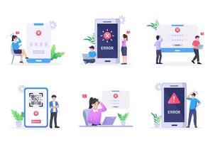 Modern flat illustration of verification failed and QR error vector