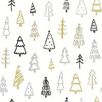 Seamless pattern with Christmas trees on white background. Hand drawn marker illustration. Simple doodle for textile or wrapping paper design vector