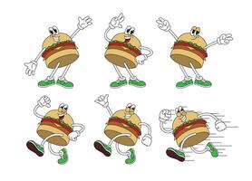 Hamburger Mascot Illustration with Various Pose Cartoon Collection vector