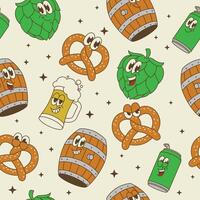 Seamless Pattern of Beer Barrel and Drink Mascot Character vector