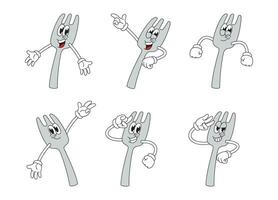 Happy Fork Mascot Illustration with Various Pose Cartoon Collection vector