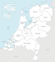 regional map of Netherlands with provinces, Caribbean special municipalities and administrative divisions, and neighbouring countries and territories. Editable and clearly labeled layers. vector