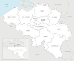 map of Belgium with regions, provinces and administrative divisions, and neighbouring countries and territories. Editable and clearly labeled layers. vector