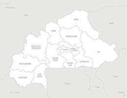 map of Burkina Faso with regions and administrative divisions, and neighbouring countries and territories. Editable and clearly labeled layers. vector