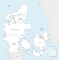 map of Denmark with regions and administrative divisions, and neighbouring countries and territories. Editable and clearly labeled layers. vector