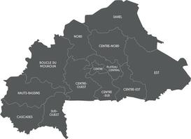 map of Burkina Faso with regions or territories and administrative divisions. Editable and clearly labeled layers. vector