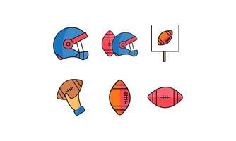 set of American football icons in simple flat color style, isolated on white editable background. vector