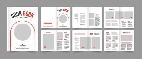 Recipe book layout template, cookbook design, food menu template, cook book magazine design vector