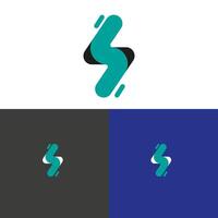 Unique abstract logo design featuring a stylized shape in teal, displayed on white, gray, and blue backgrounds. Ideal for branding, business identity, or corporate use. Initial NS letter logo vector