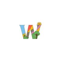 A colorful letter w with a tree and a sun vector