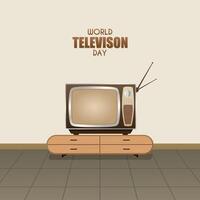 A brown television on a sideboard with a light brown background, suitable for World Television Day vector