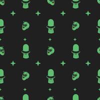 alien and UFO cartoon seamless pattern on black background vector