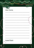 Elegant template for Christmas wish list. Hand drawn design on dark green background with fir tree. vector