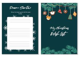 Template for Christmas wish list. Hand drawn design on dark blue background. vector