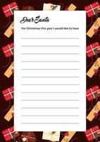 Template for Christmas wish list. Hand drawn design with gift boxes on background. vector