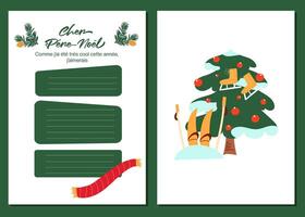 Hand drawn template for Christmas wish list in french language. vector