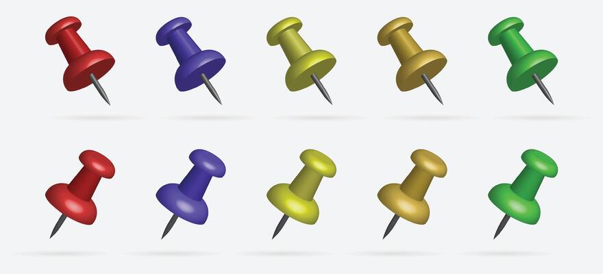 Colorful 3D Push pin icon set
