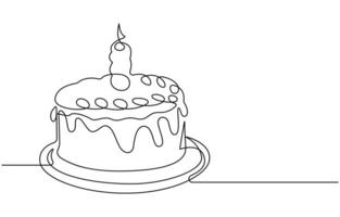 Continuous line drawing of a birthday cake with candle vector