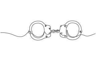 one line drawing of isolated object handcuffs vector