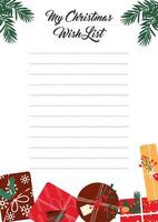 Hand drawn template for Santa Wish list on white background. vector