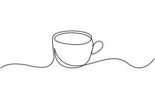 Continuous one line drawing cup of hot coffee graphic design vector