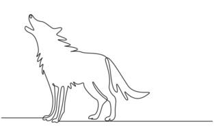 Continuous one line drawing of wolf animals concept single line outline design vector