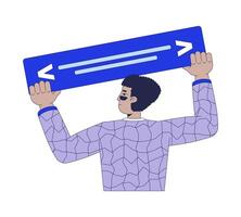 Latin american programmer holding syntax code block 2D cartoon character. Sunglasses hispanic software engineer building isolated person flat on white background. Spot illustration colorful vector