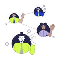Networking connected people diverse 2D cartoon characters. Coordination teamwork. Collaboration community. Team members isolated people flat on white background. Spot illustration colorful vector