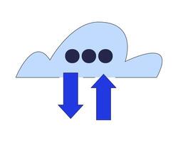 Cloud exchange 2D cartoon object. Sync storage network. Data server input output. Transfer database information technology isolated element flat clipart on white background. Spot illustration vector