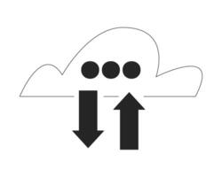 Cloud exchange black and white 2D line object. Sync storage. Data server input output. Transfer database information technology isolated clip art outline item. Monochromatic spot illustration vector