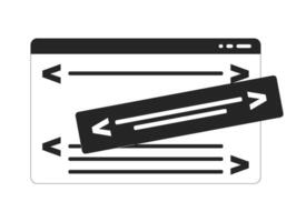 Computer window code development black and white 2D line object. Web programming. Software engineering. Technology application isolated clip art outline item. Monochromatic spot illustration vector