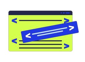 Computer window code development 2D cartoon object. Web programming. Software engineering. Technology application isolated element flat clipart on white background. Spot illustration vector