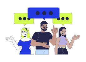 Diverse customers comments 2D illustration concept. Consumers reviews. Message bubbles feedback clients cartoon characters isolated on white. Digital marketing metaphor abstract flat graphic vector