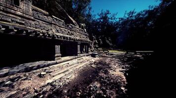 Exploring ancient temple ruins in Cambodia under bright blue skies video