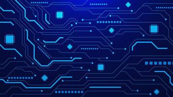 Abstract circuit board with IC integrated circuit for digital high technology concept on dark blue vector