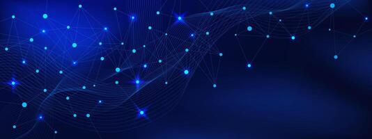 Abstract science and technology background with network connection dots lines and wave flows. Big data analysis concept with plexus vector